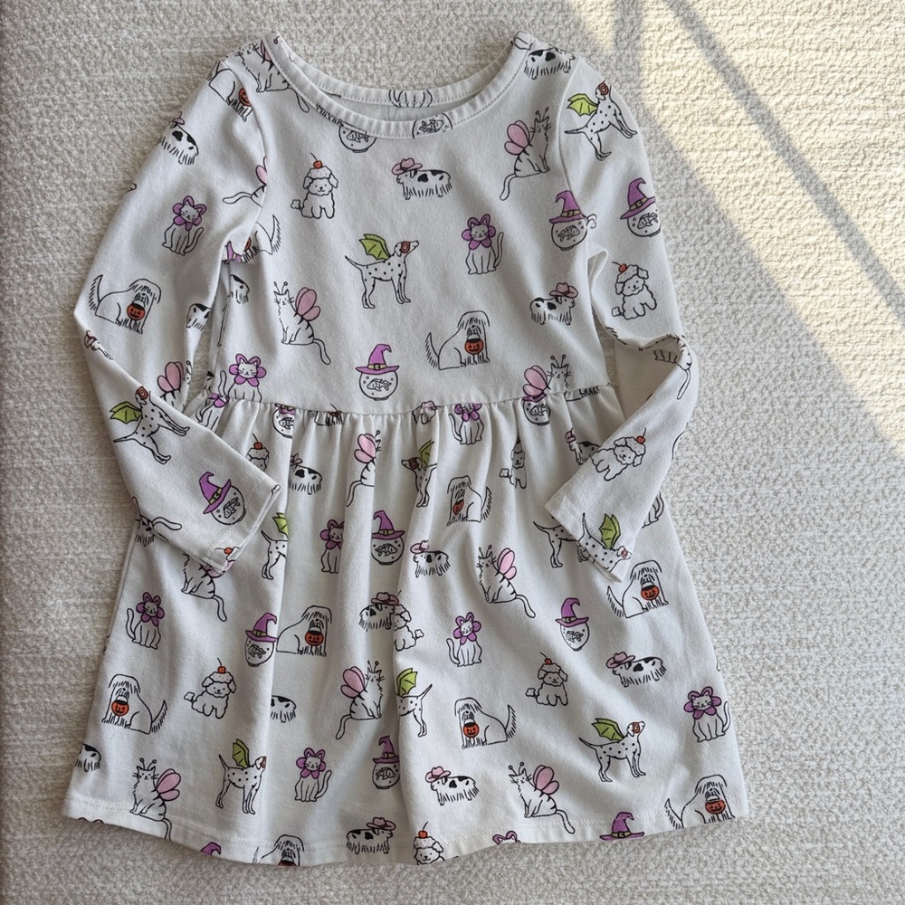 Cat & Jack White Dress with Dog and Flower Print